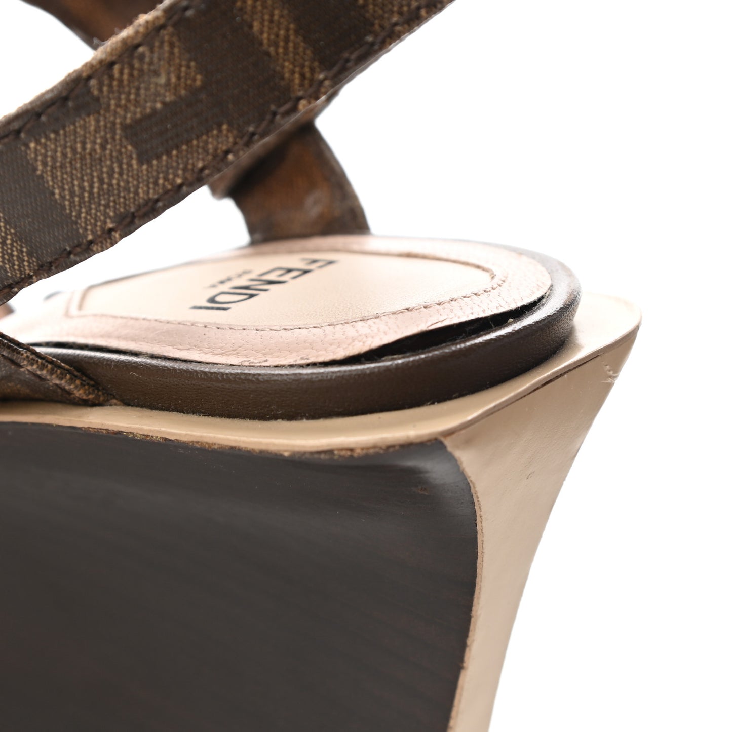 Glazed Fabric FF Wedge Sandals 36.5 Tobacco Moro