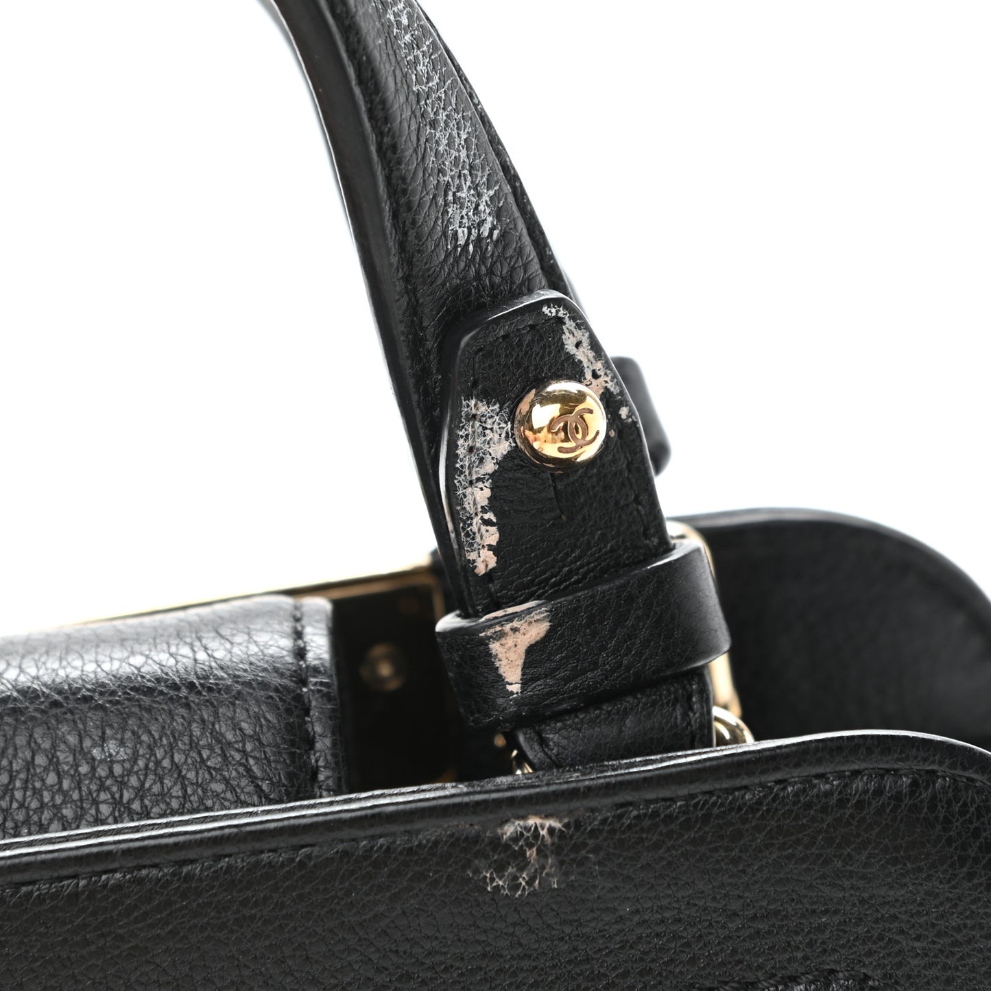 Grained Calfskin Stitched Mini Label Click Shopper Tote Black