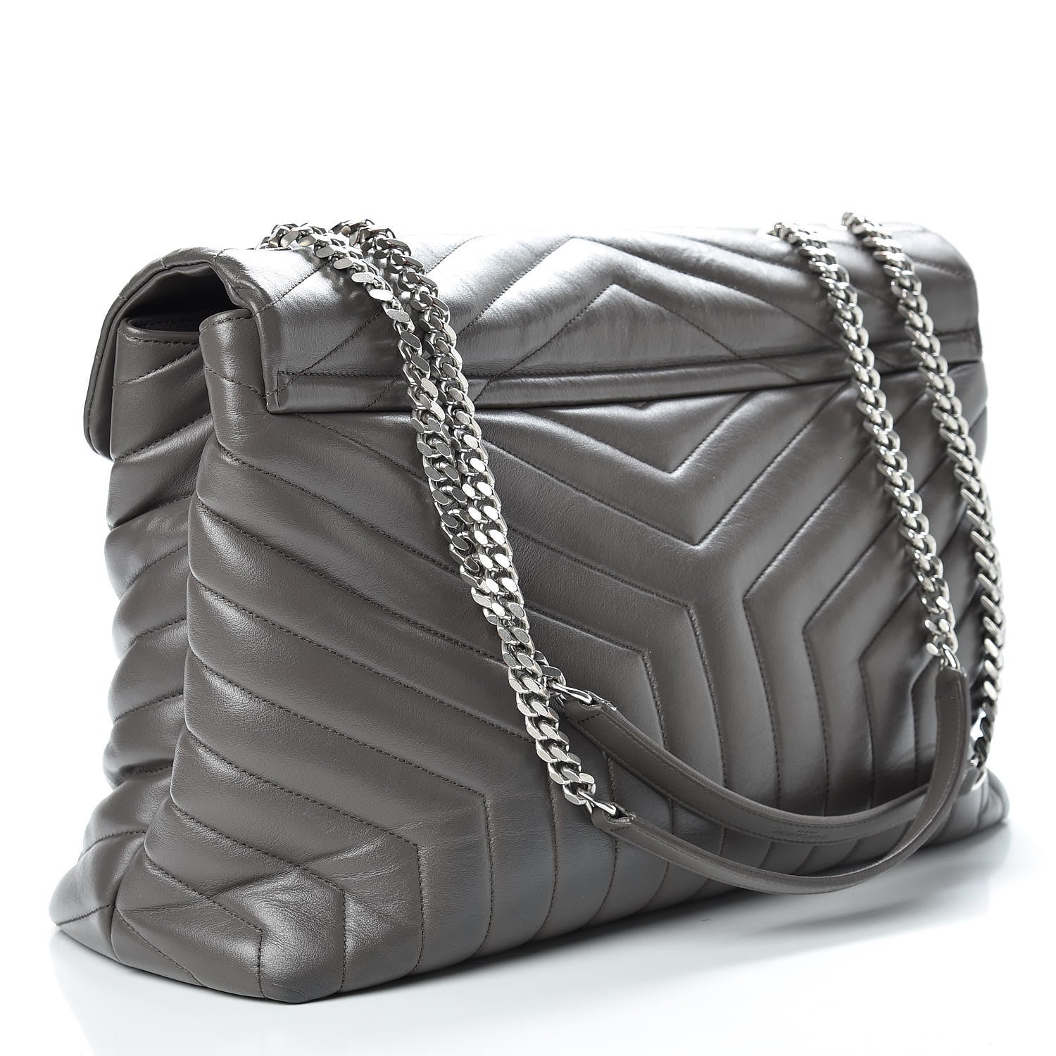 Saint Laurent Calfskin Y Quilted Monogram Large Loulou Chain Satchel Earth 3 of 15