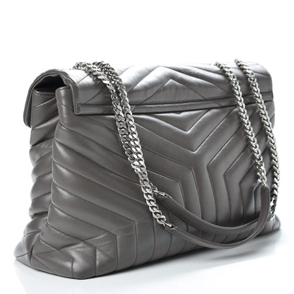 Saint Laurent Calfskin Y Quilted Monogram Large Loulou Chain Satchel Earth 3 of 15