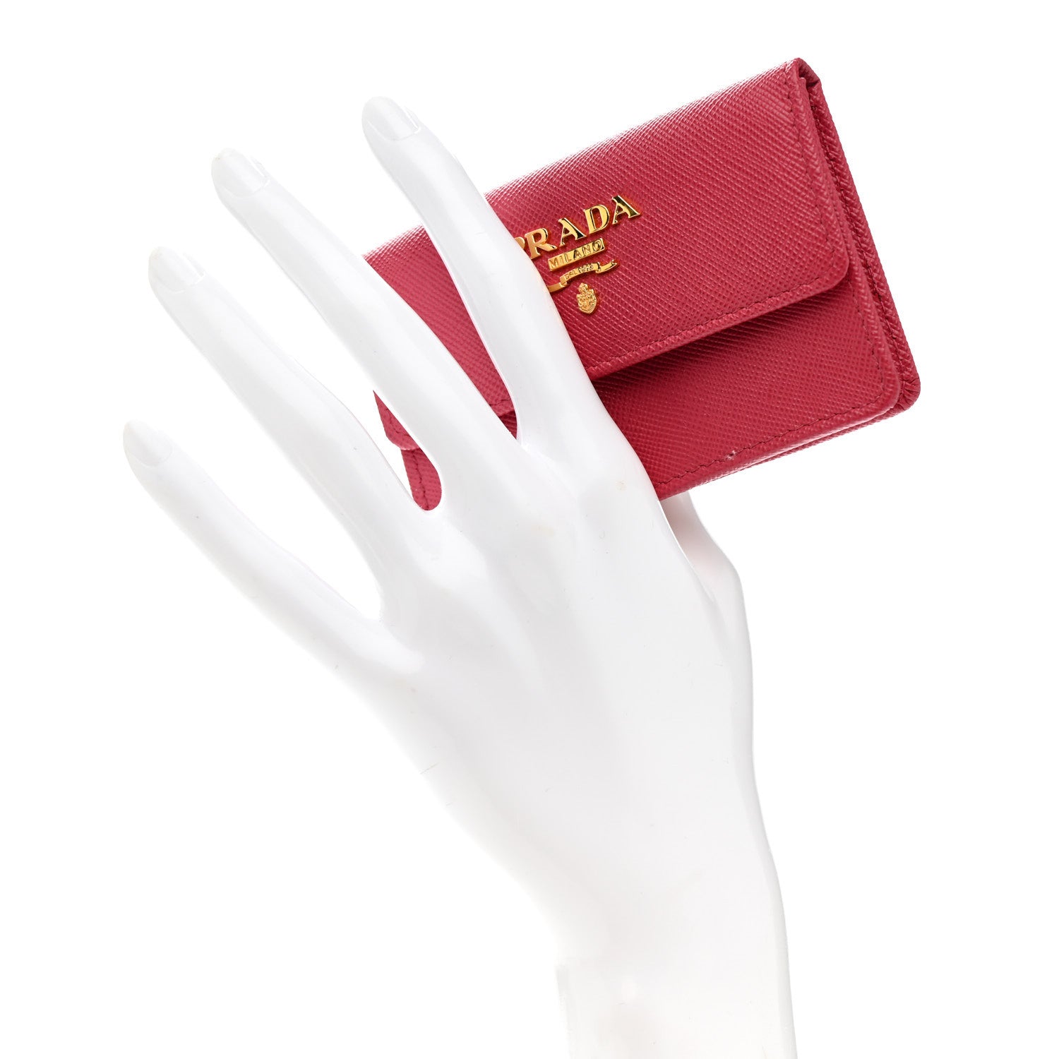 Prada Saffiano Metal Flap Card Holder Peonia 2 of 8