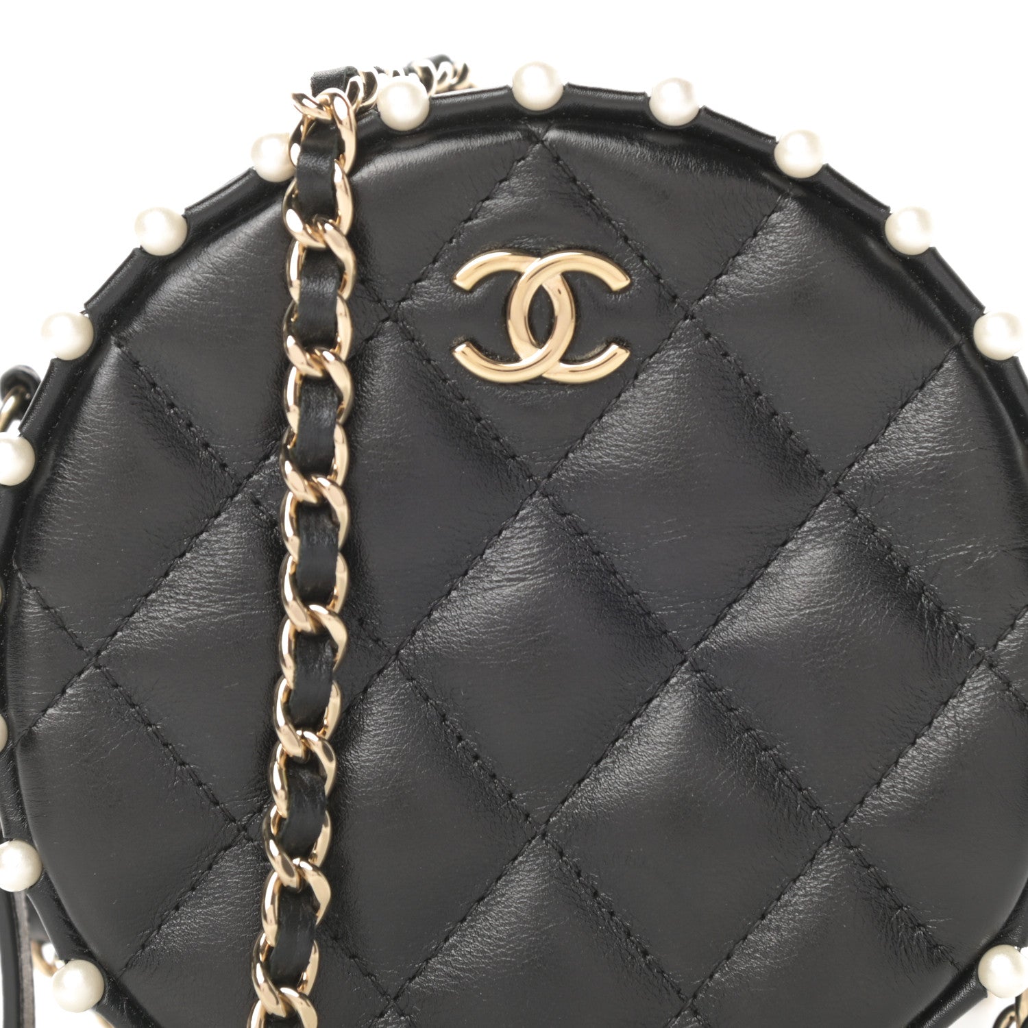 Chanel Calfskin Quilted Pearl Round Clutch With Chain Black 7 of 10