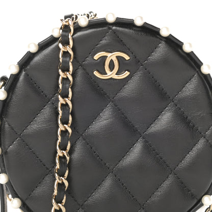Chanel Calfskin Quilted Pearl Round Clutch With Chain Black 7 of 10