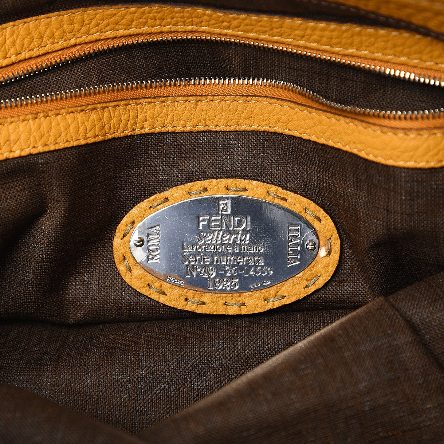 Coated Linen Calfskin Romano Selleria Villa Borghese Equestrian Satchel Ocra