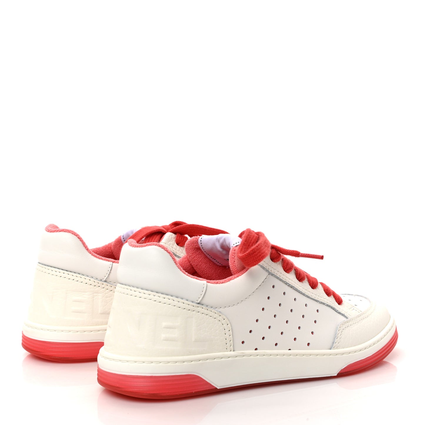 Grained Calfskin Fabric Womens Logo Sneakers 38 White Red