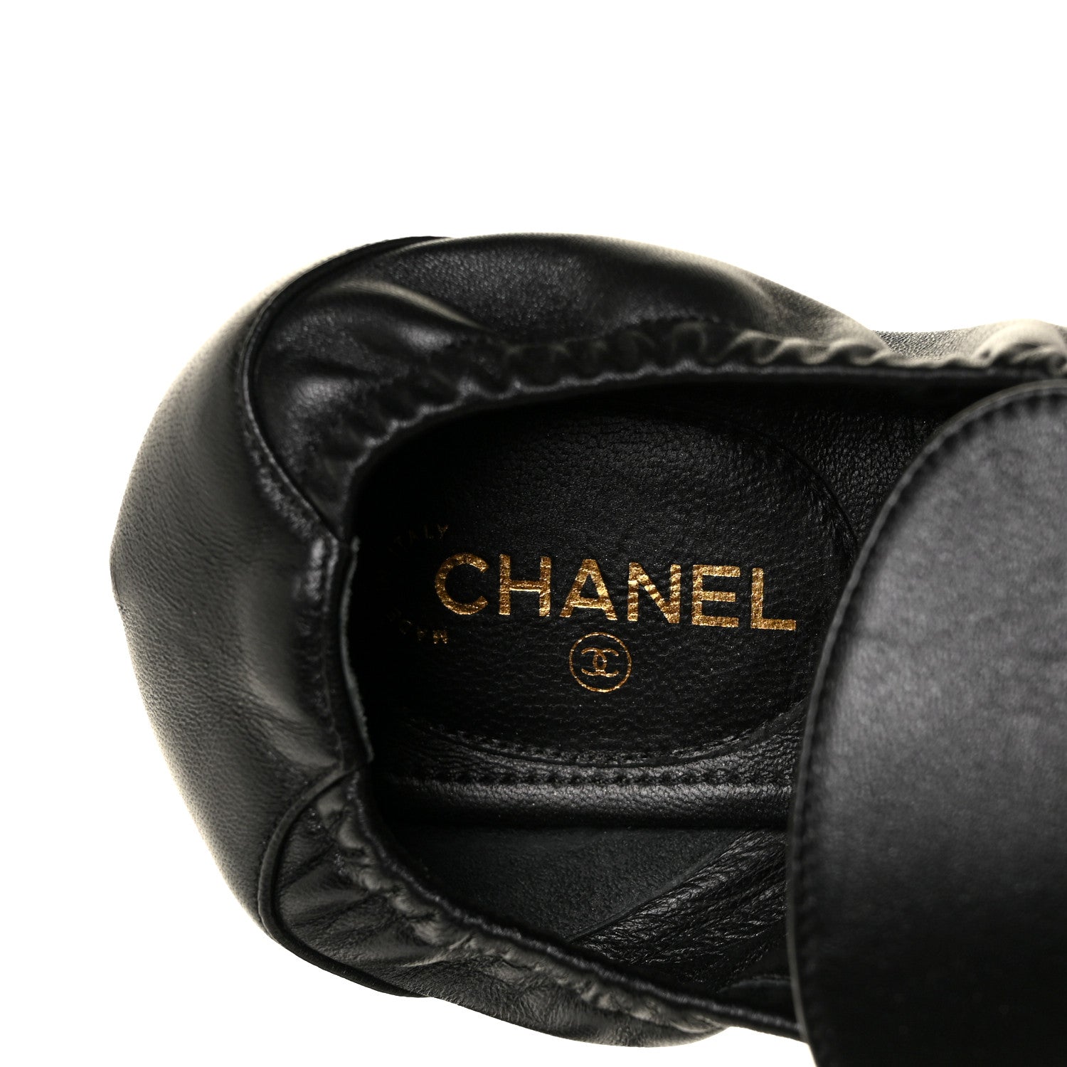 Chanel Laminated Lambskin Womens Quilted Elastic CC Moccasin Loafers 37.5 Black 7 of 8