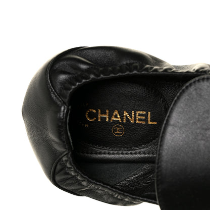 Chanel Laminated Lambskin Womens Quilted Elastic CC Moccasin Loafers 37.5 Black 7 of 8