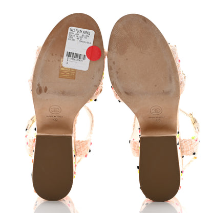 Chanel Tweed Cork Wedge Sandals 40 White Multicolor 5 of 12