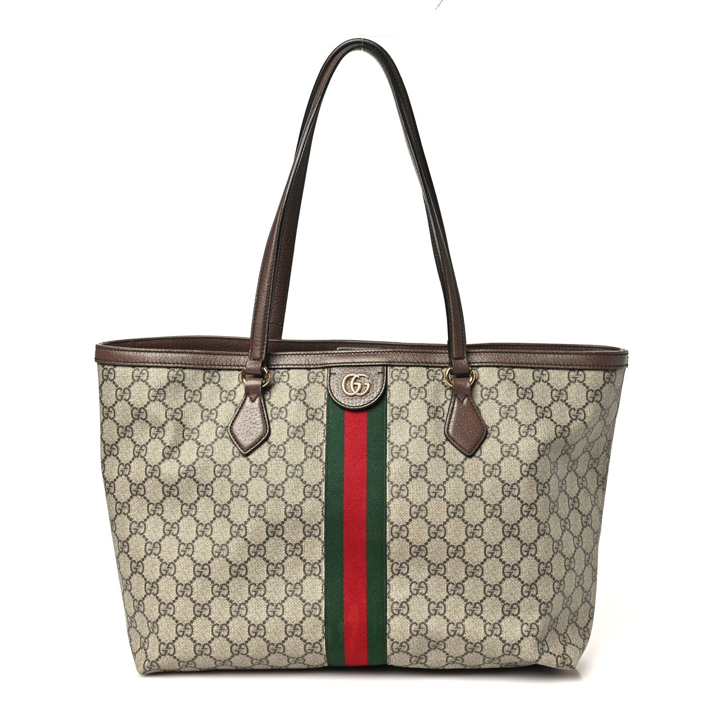 GG Supreme Monogram Textured Calfskin Web Medium Ophidia Shopping Tote Beige Ebony New Acero