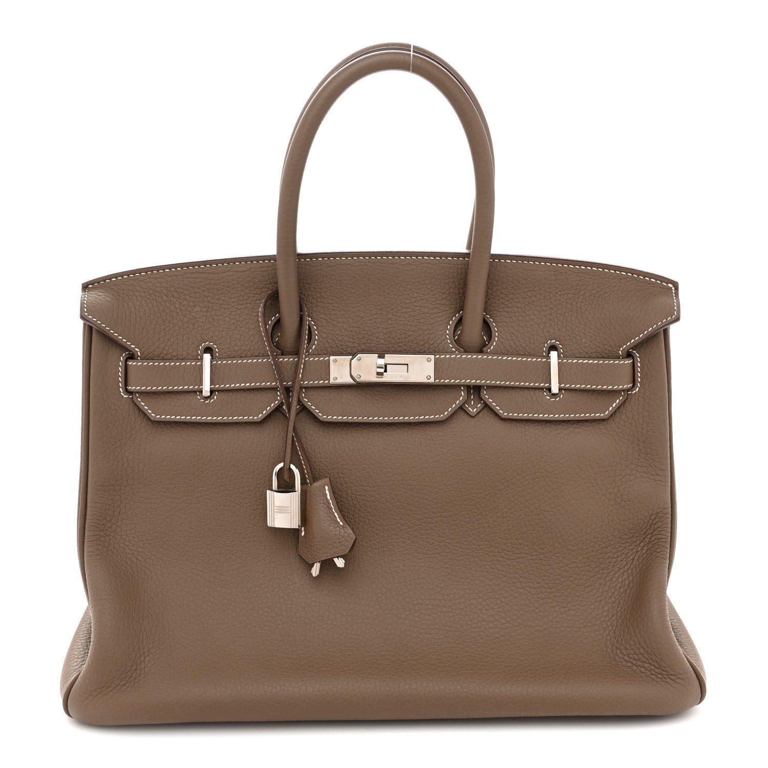 Hermes Birkin 35 Etoupe leather with palladium hardware handbag — Hermès