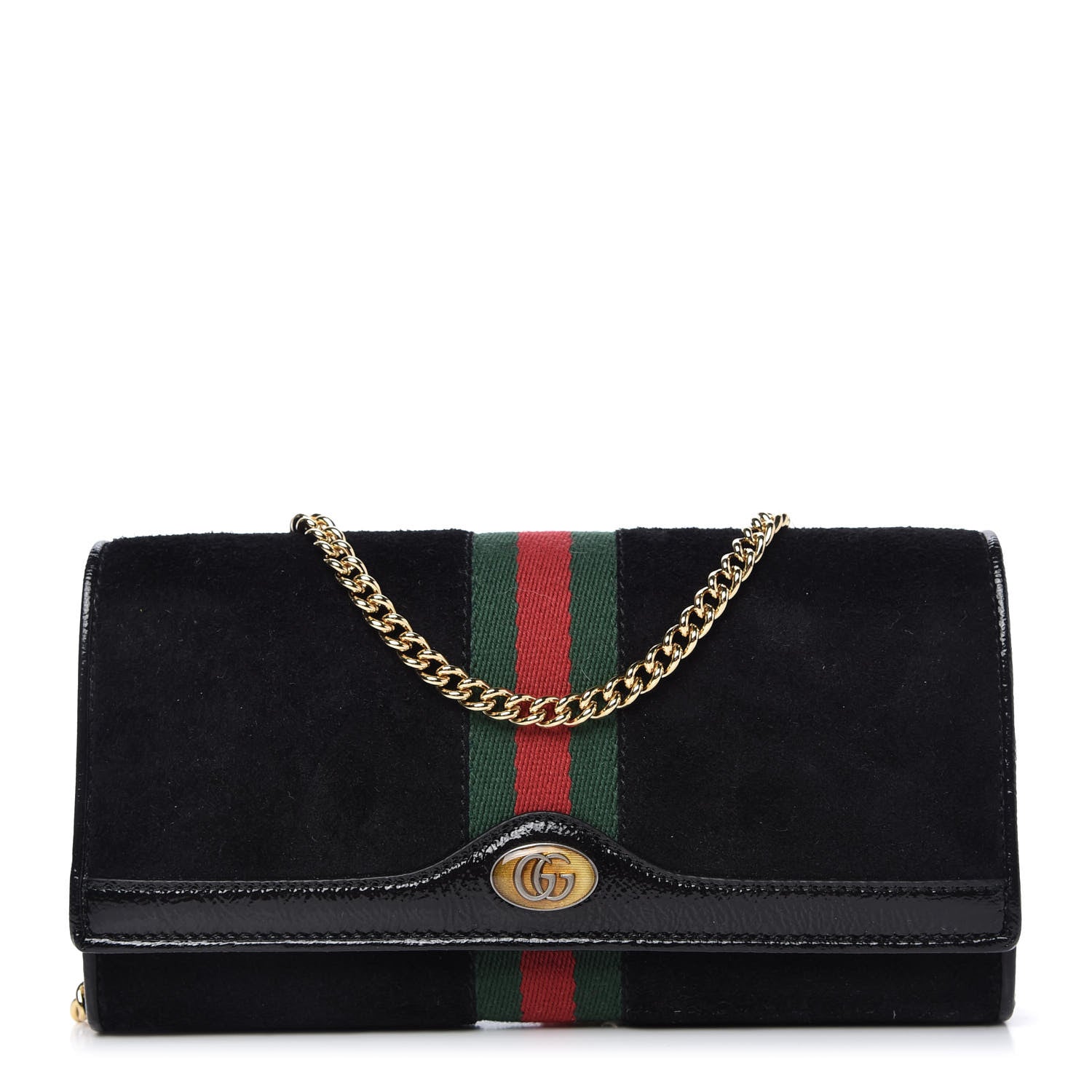 Gucci Suede Patent Web Ophidia Wallet On Chain Black 1 of 11