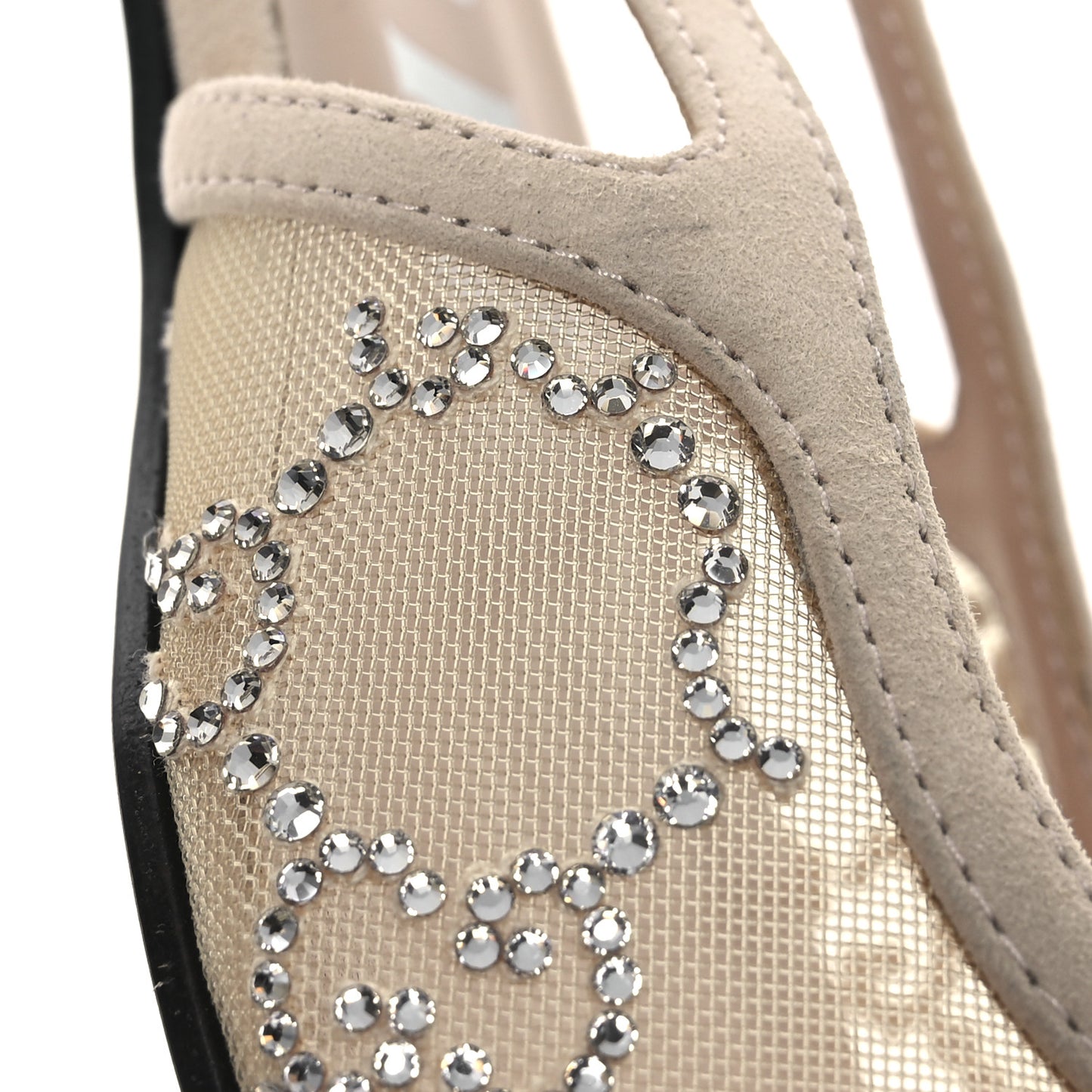 Suede Mesh Crystal GG Monogram Slingback Ballet Flats 38 Light Powder Skin Rose