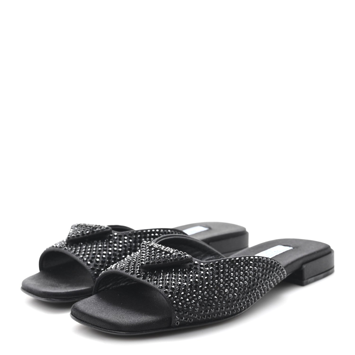 Prada Satin Crystal Logo 10mm Slide Sandals  35 Black 4 of 8