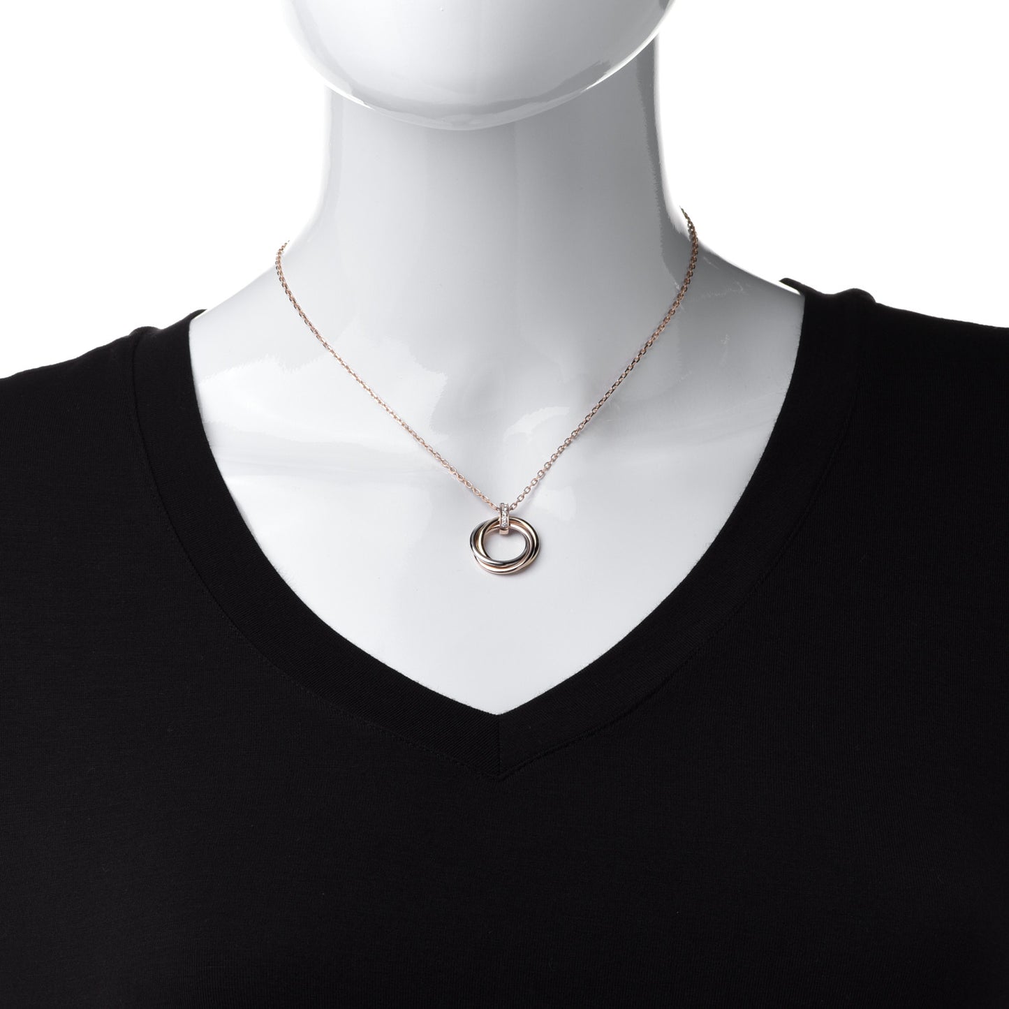 18K Pink White Yellow Gold Diamond Trinity Pendant Necklace