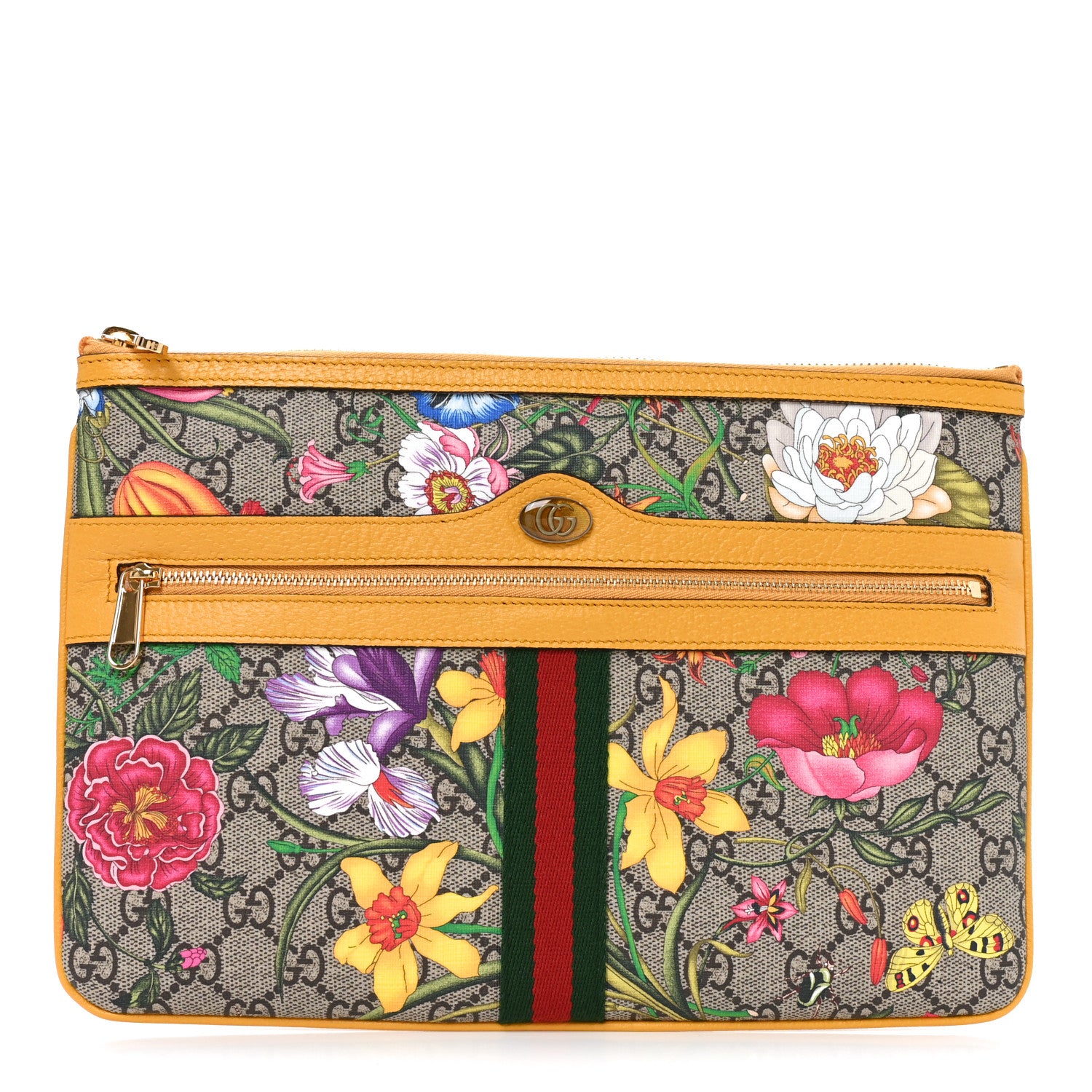 Gucci GG Supreme Monogram Flora Large Ophidia Pouch Clutch Beige Multicolor Crop 1 of 11
