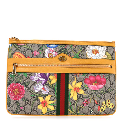Gucci GG Supreme Monogram Flora Large Ophidia Pouch Clutch Beige Multicolor Crop 1 of 11