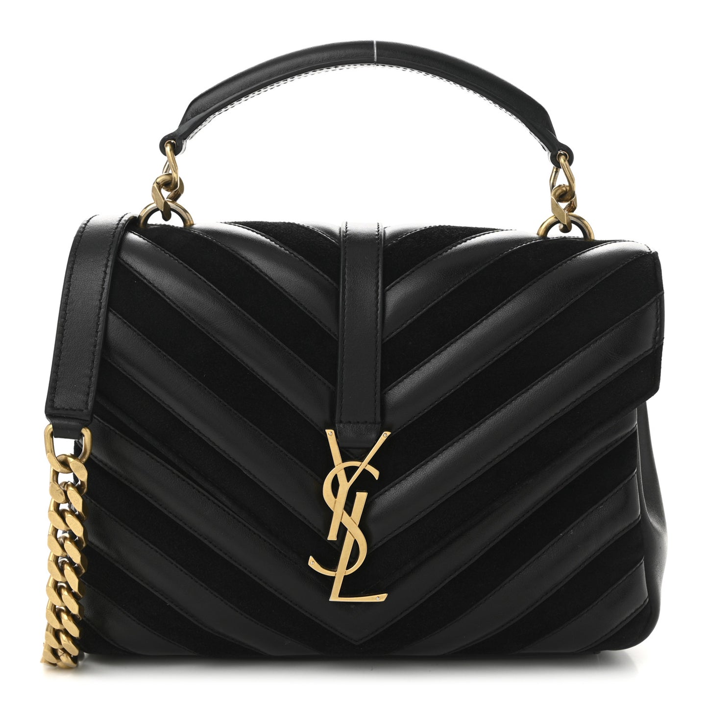 Calfskin Suede Matelasse Chevron Monogram Medium College Bag Black