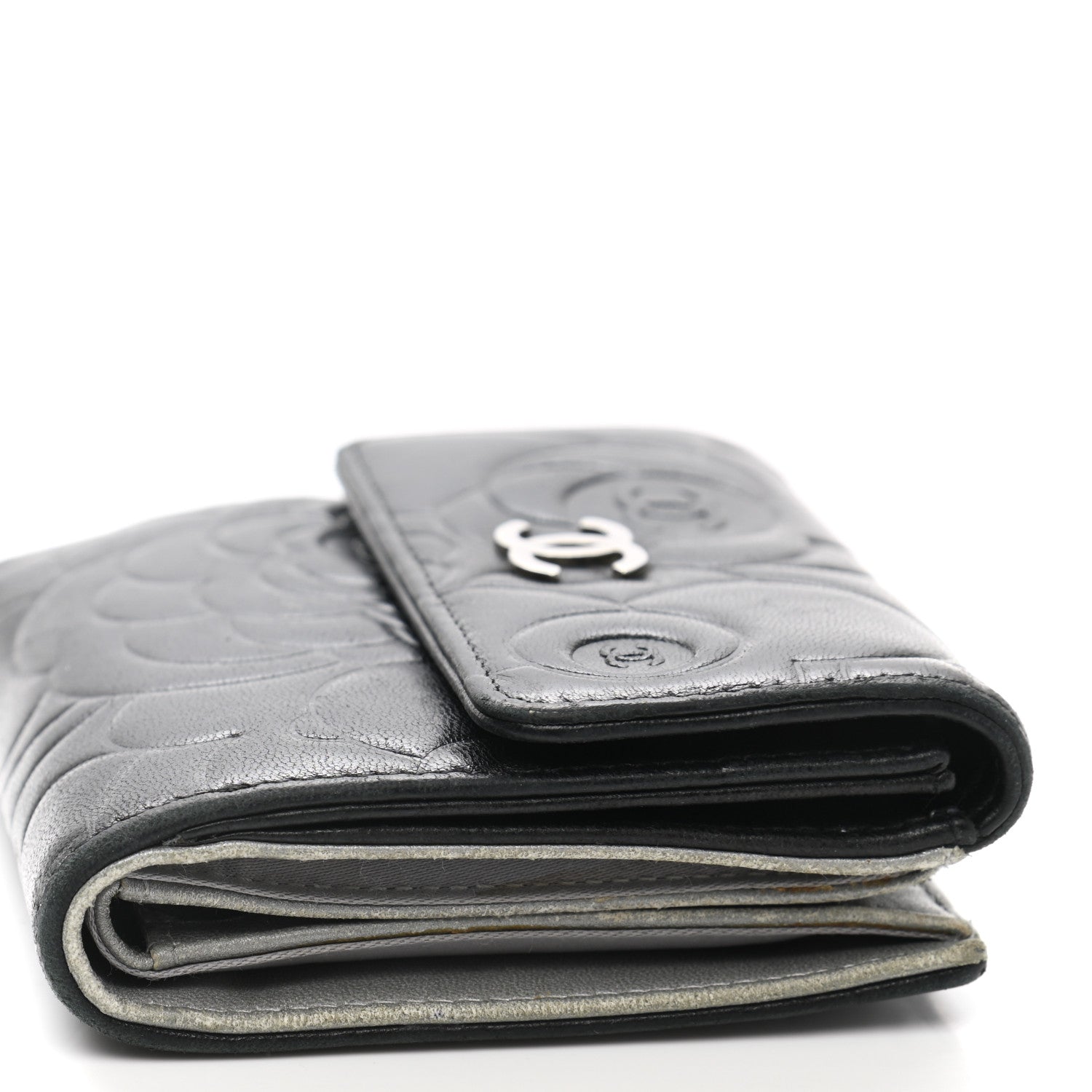 Chanel Lambskin Embossed Camellia French Wallet Black 14 of 16