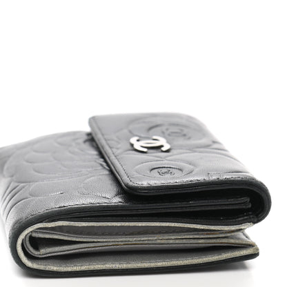 Chanel Lambskin Embossed Camellia French Wallet Black 14 of 16