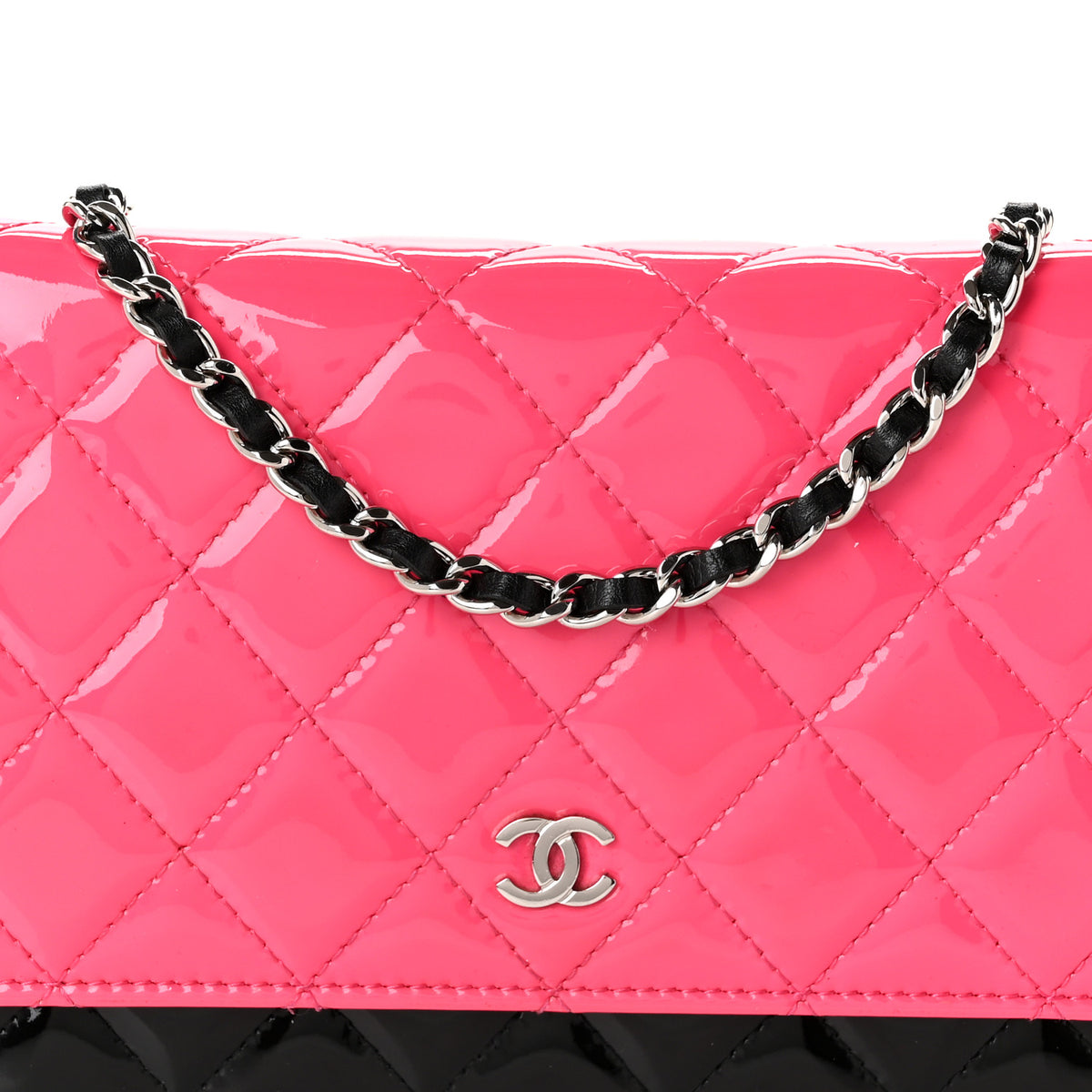 Patent Quilted Bi-Color Wallet On Chain WOC Pink Black