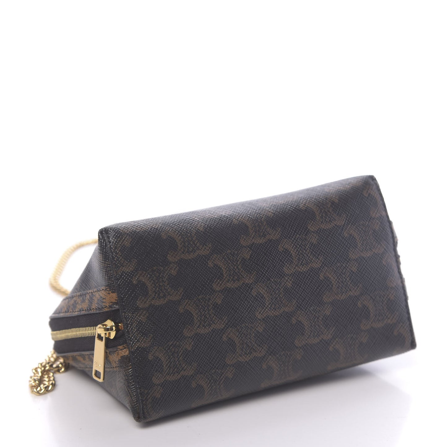 Triomphe Canvas Calfskin Leopard Print Mini Clutch on Chain Black Tan