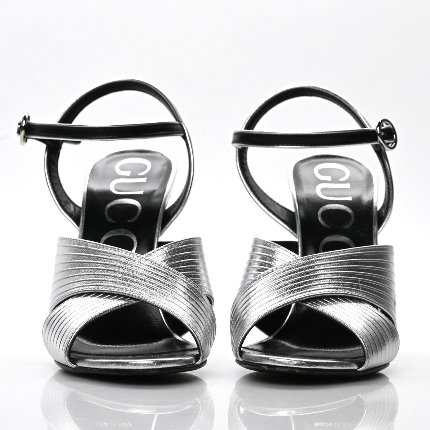 Gucci Malaga Kid Webby Crossover High Heel Sandals 37 Silver 6 of 9