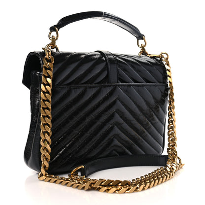 Saint Laurent Cracked Shiny Calfskin Matelasse Chevron Monogram Medium College Bag Black 3 of 9