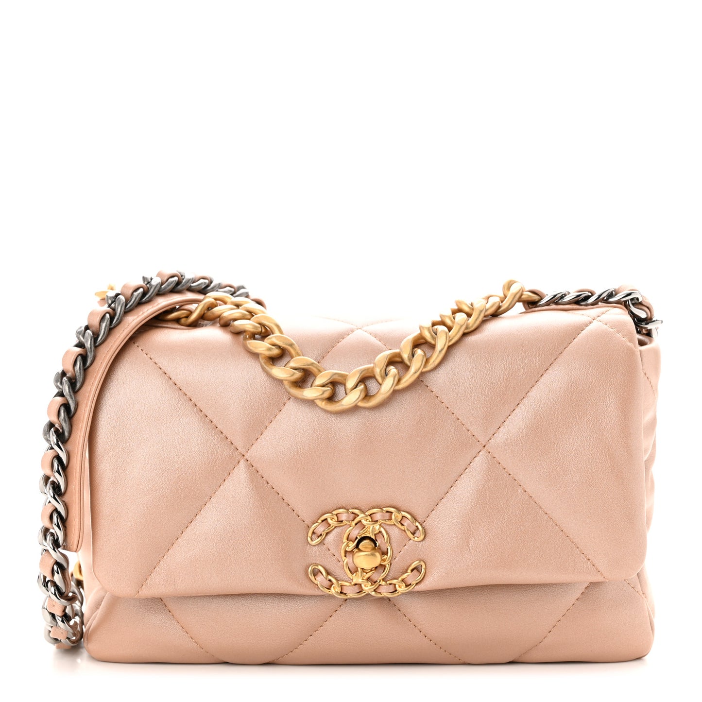 Shiny Lambskin Quilted Medium Chanel 19 Flap Beige