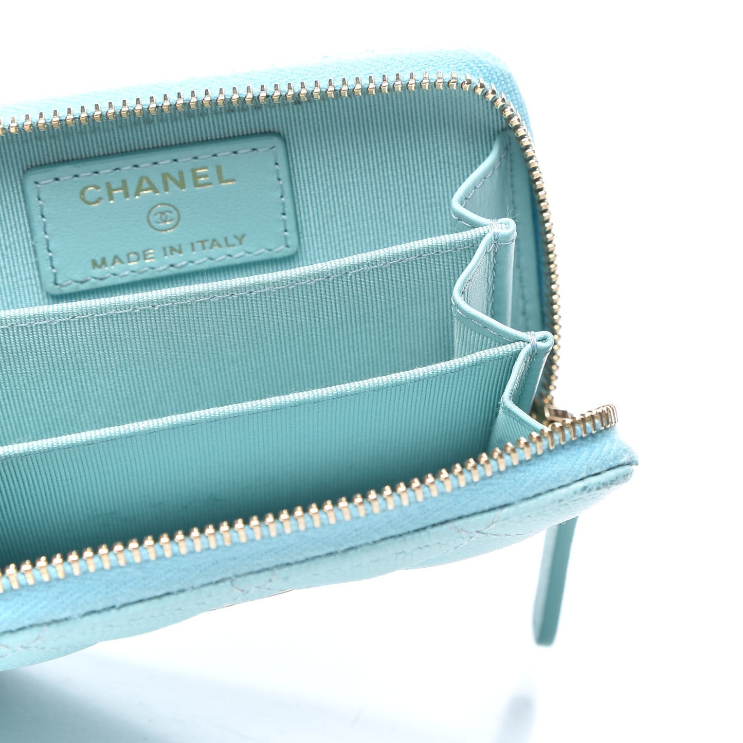 Caviar Quilted Zip Coin Purse Light Blue