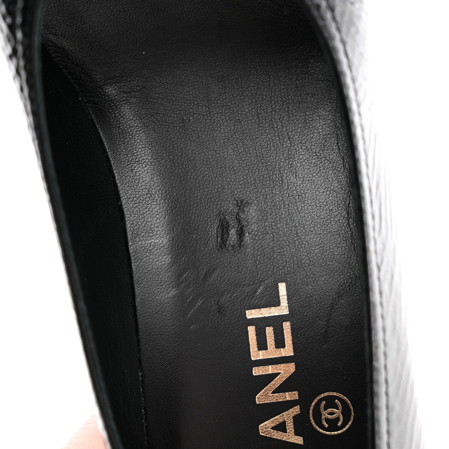 Chanel Patent Calfskin Crystal Cap Toe Logo Pumps 38 Black 10 of 11