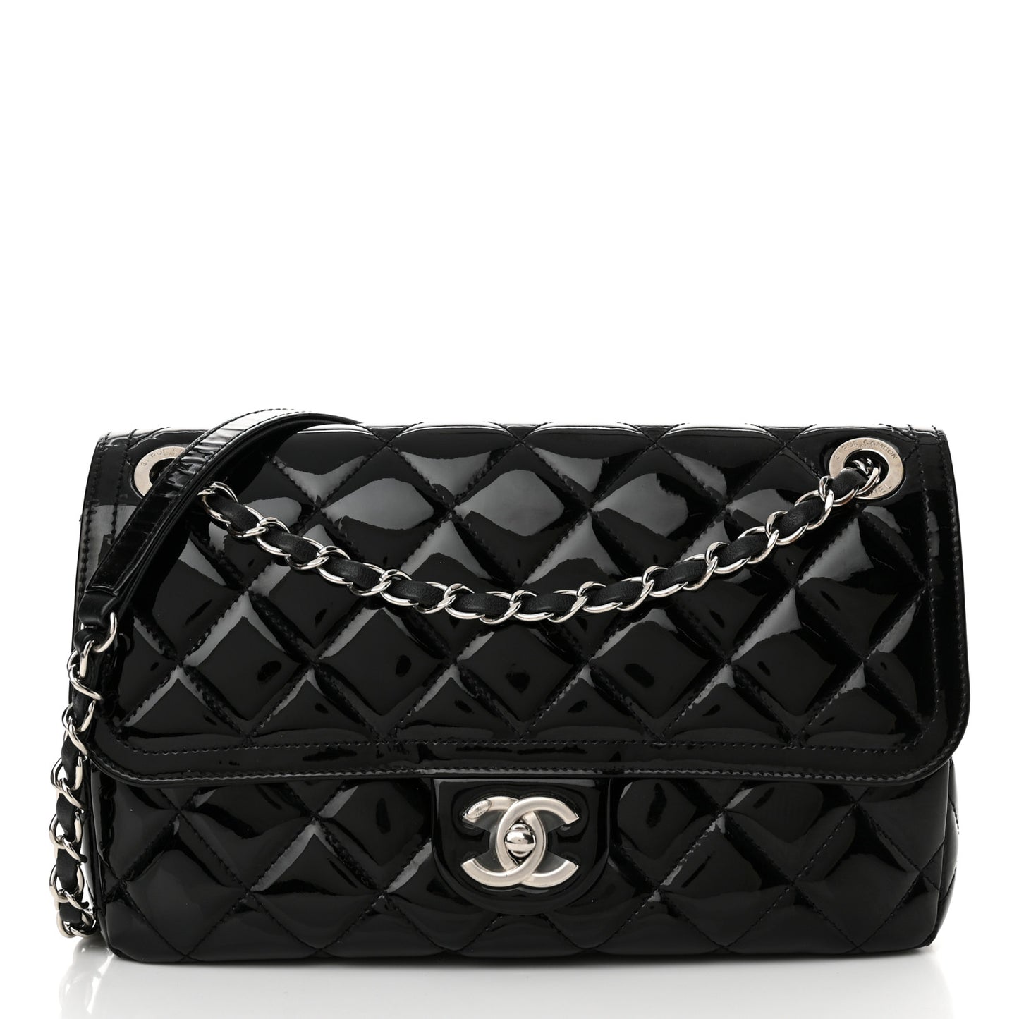 Patent Quilted Large Coco Shine Flap Black