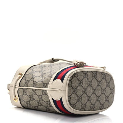 Gucci GG Supreme Monogram Textured Calfskin Web Mini Ophidia Bucket Bag Beige Ebony Mystic White 3 of 9