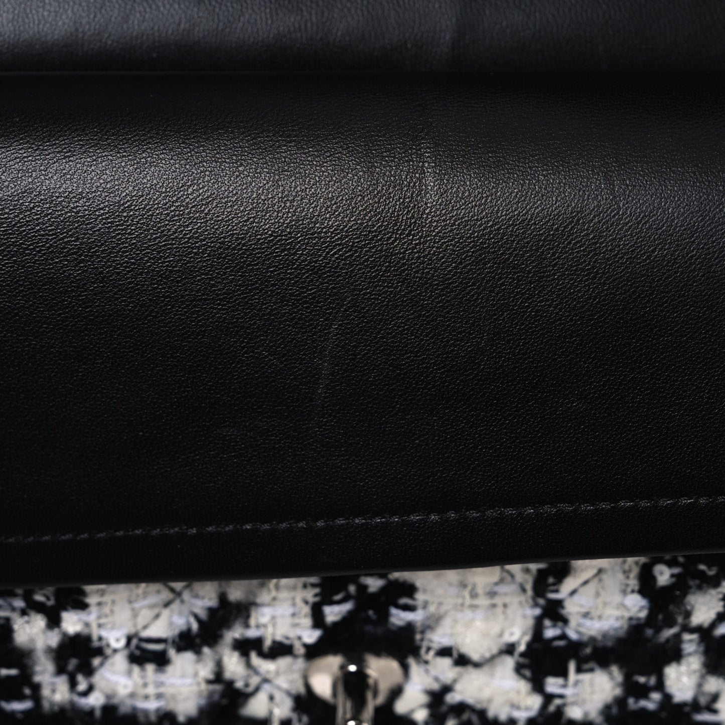 Tweed Quilted Medium Double Flap Black Ecru White