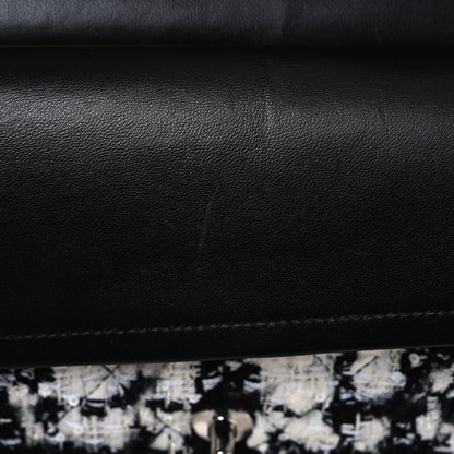 Chanel Tweed Quilted Medium Double Flap Black Ecru White 12 of 13