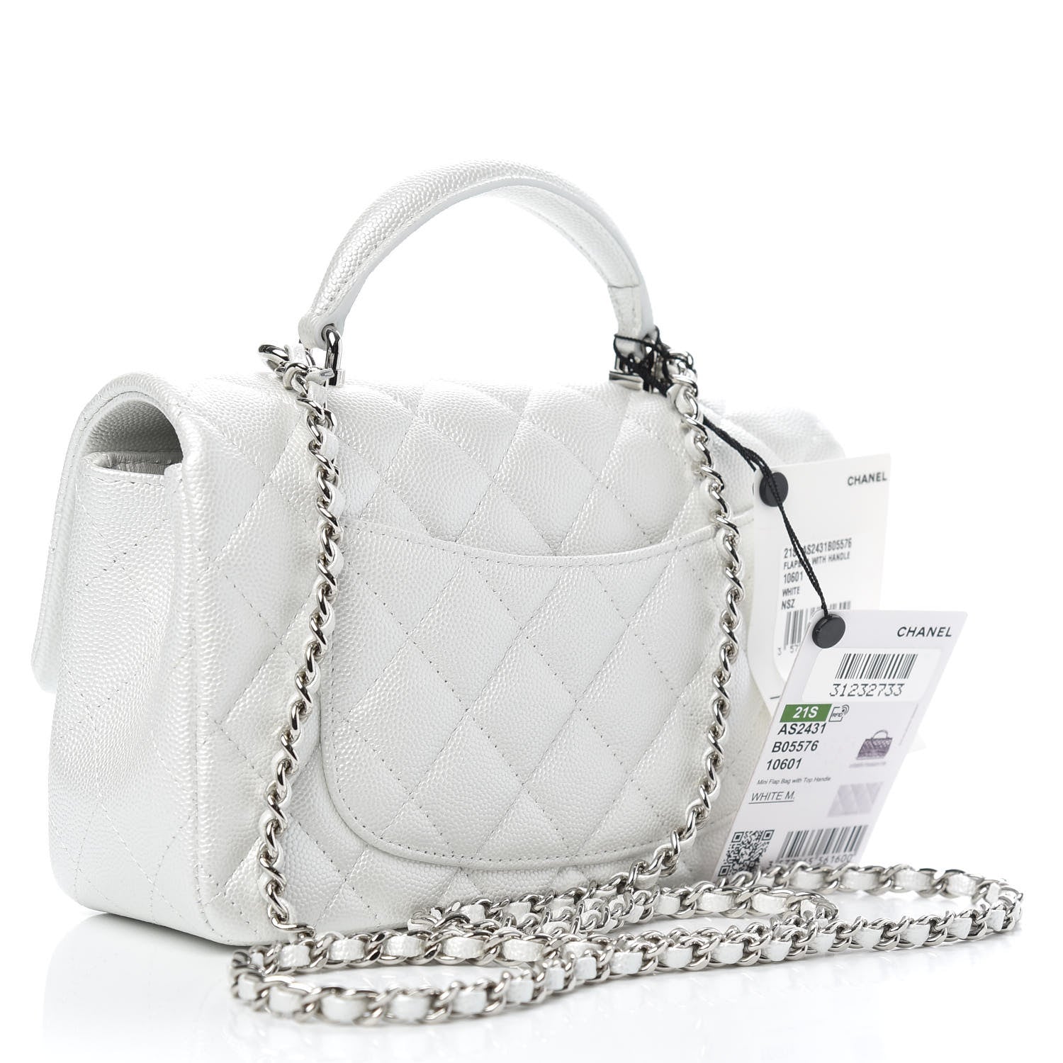 Chanel Iridescent Caviar Quilted Mini Top Handle Rectangular Flap White 3 of 10