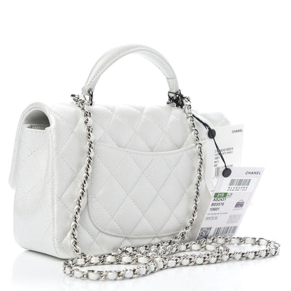 Chanel Iridescent Caviar Quilted Mini Top Handle Rectangular Flap White 3 of 10