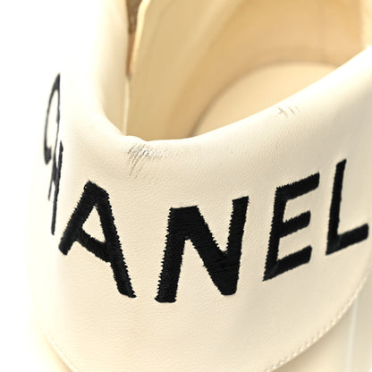 Chanel Lambskin Grosgrain Fold Over Logo Cap Toe Boots 36.5 Ivory Black 7 of 15