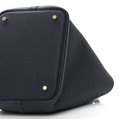 Hermes Taurillon Clemence Casaque Picotin Lock 22 MM Vert Cypres Bleu Nuit Black 10 of 11