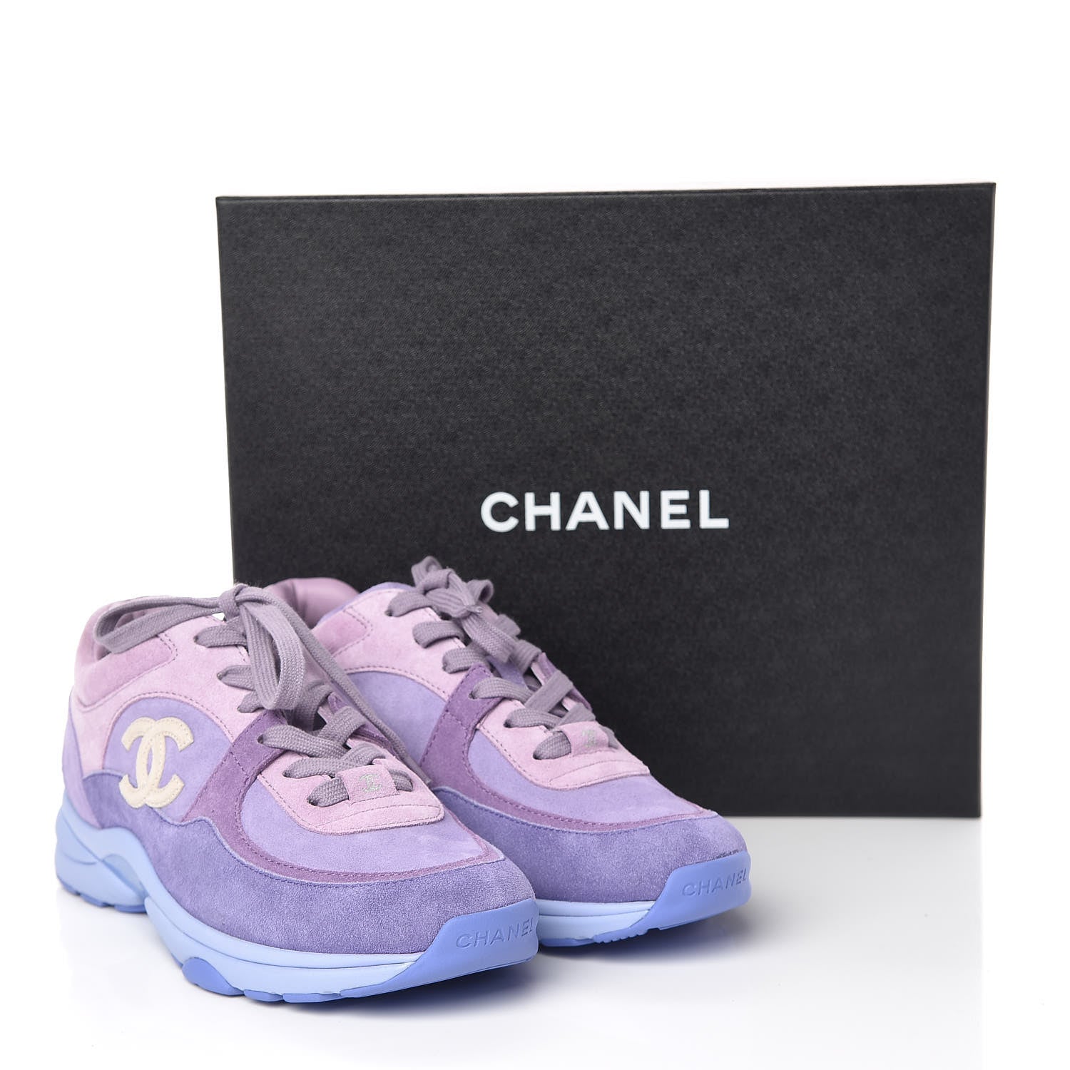 Chanel Nylon Calfskin Suede CC Womens Sneakers 37 Purple 448154