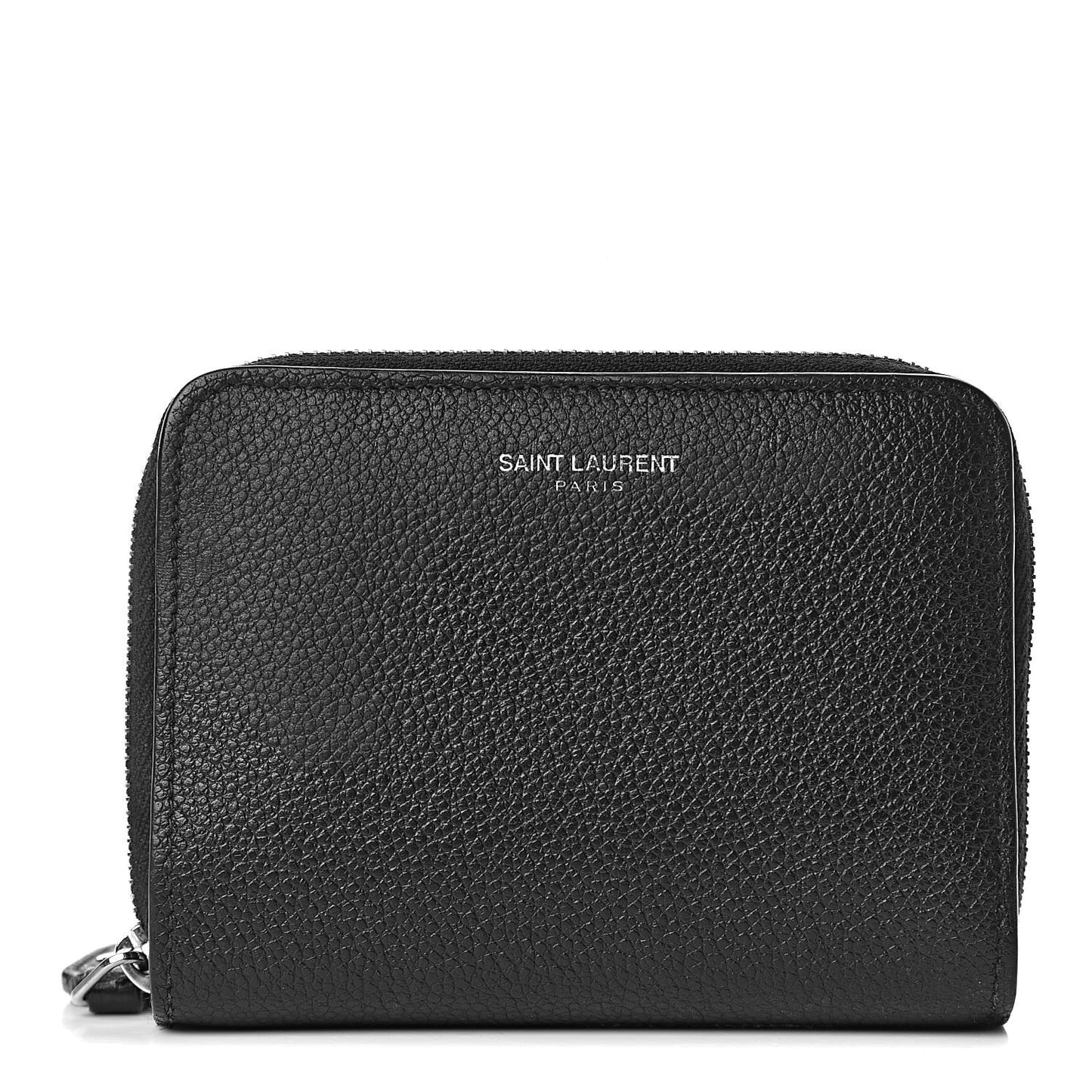 Grained Calfskin Rive Gauche Compact Zip Around Wallet Black