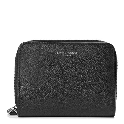 Saint Laurent Grained Calfskin Rive Gauche Compact Zip Around Wallet Black 1 of 9