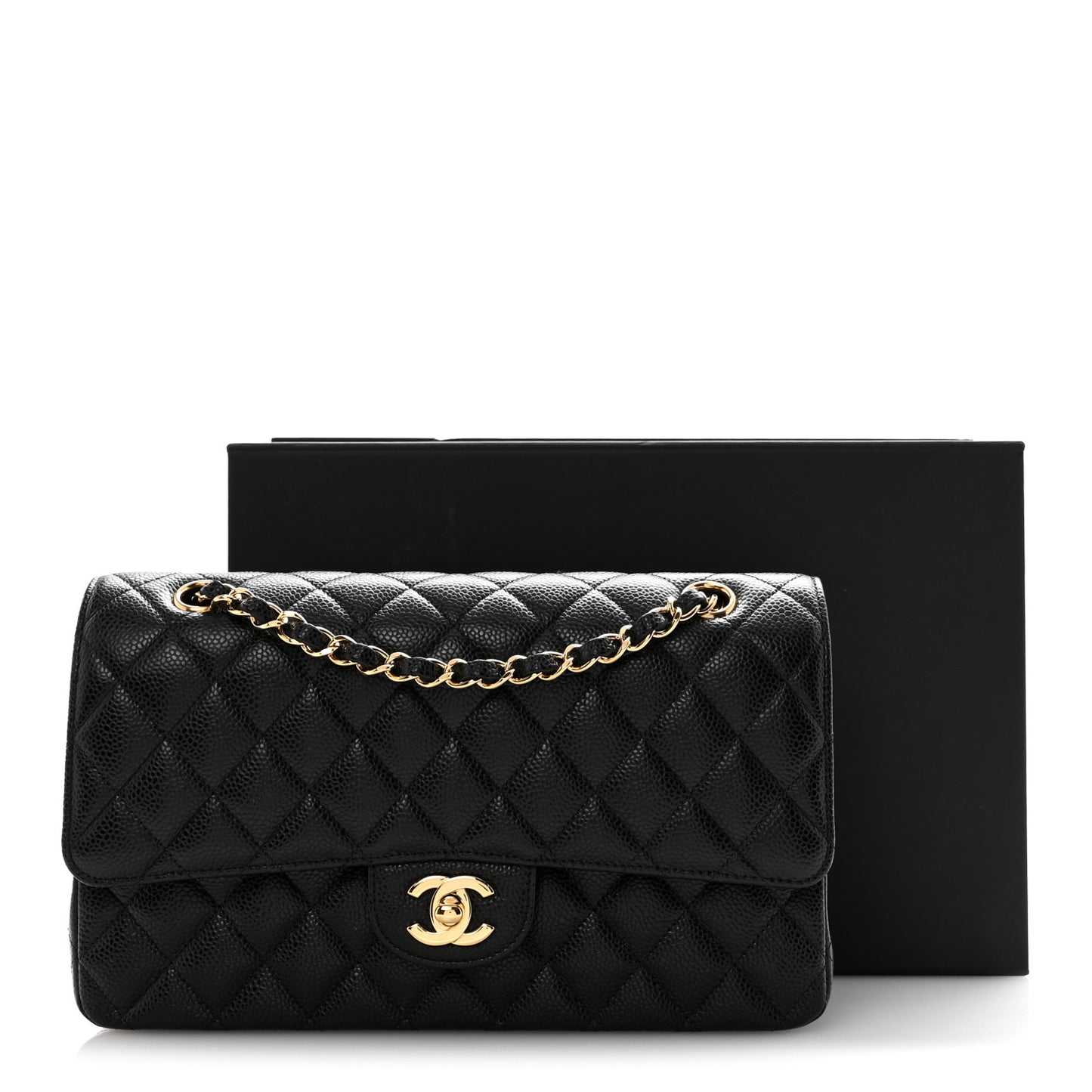 Caviar Quilted Medium Double Flap Black