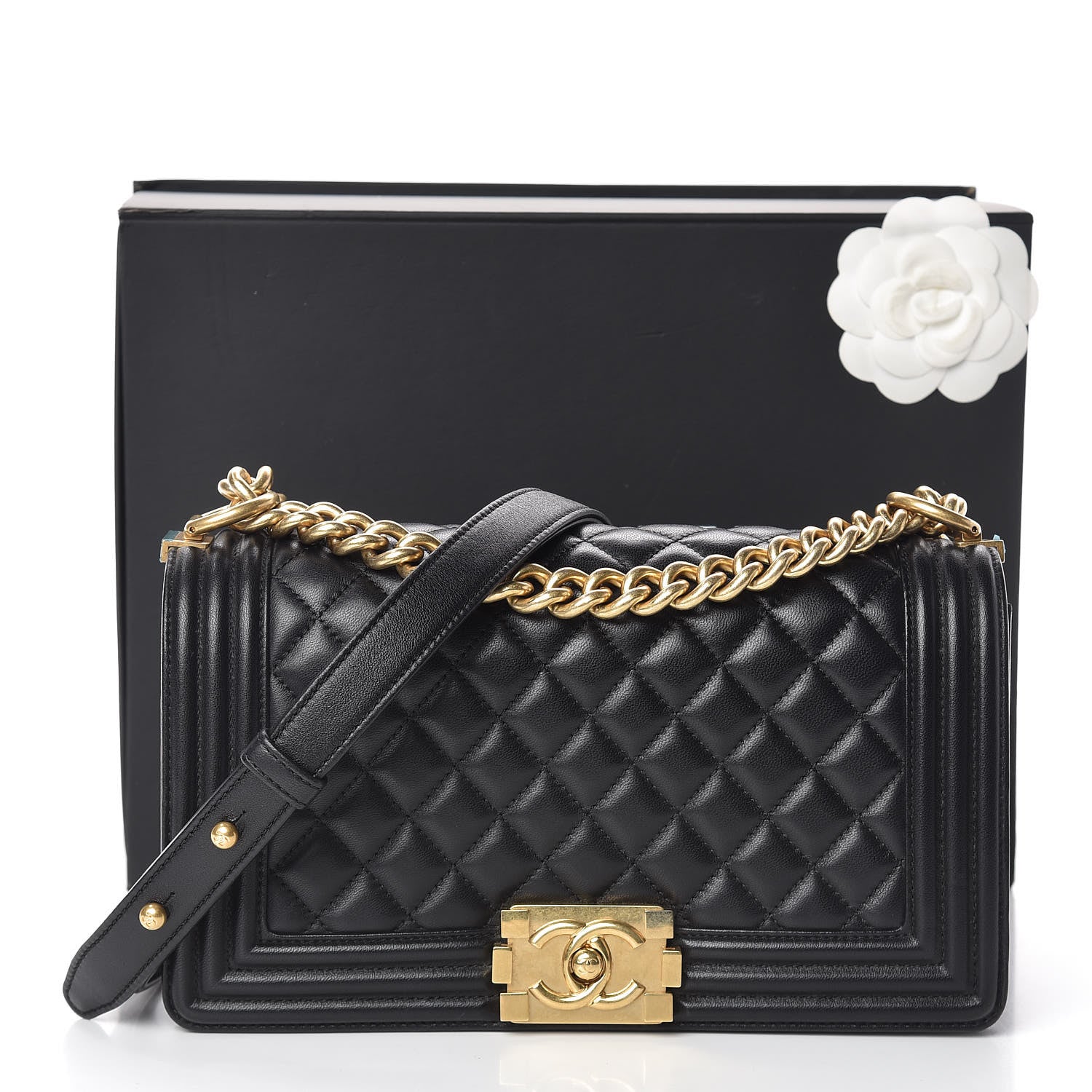 Chanel Lambskin Quilted Medium Boy Flap Black 14 of 14