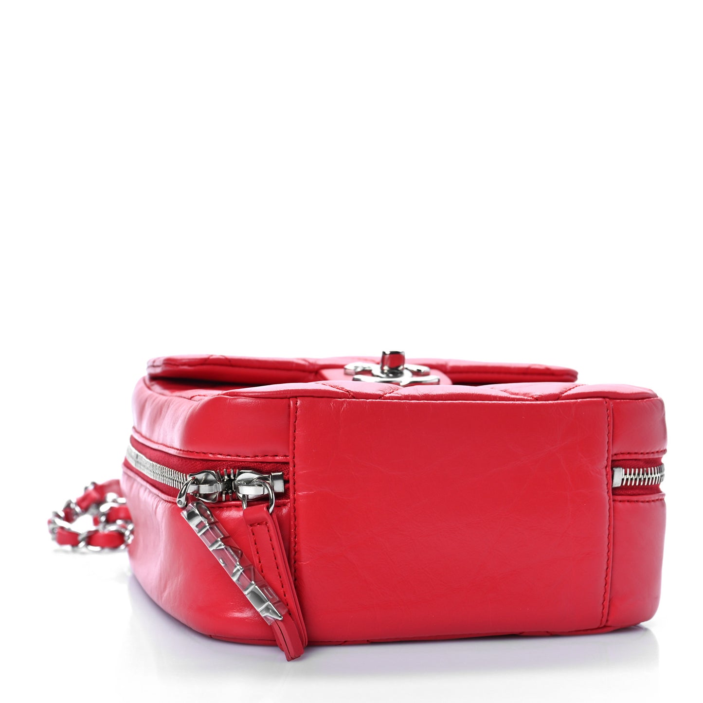 Aged Calfskin Quilted Top Handle Camera Case Red