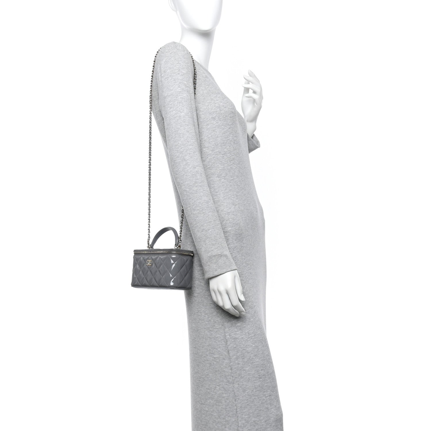Chanel Patent Quilted Quilted Small Top Handle Vanity Case With Chain Grey 2 of 11