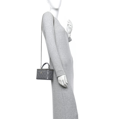 Chanel Patent Quilted Quilted Small Top Handle Vanity Case With Chain Grey 2 of 11