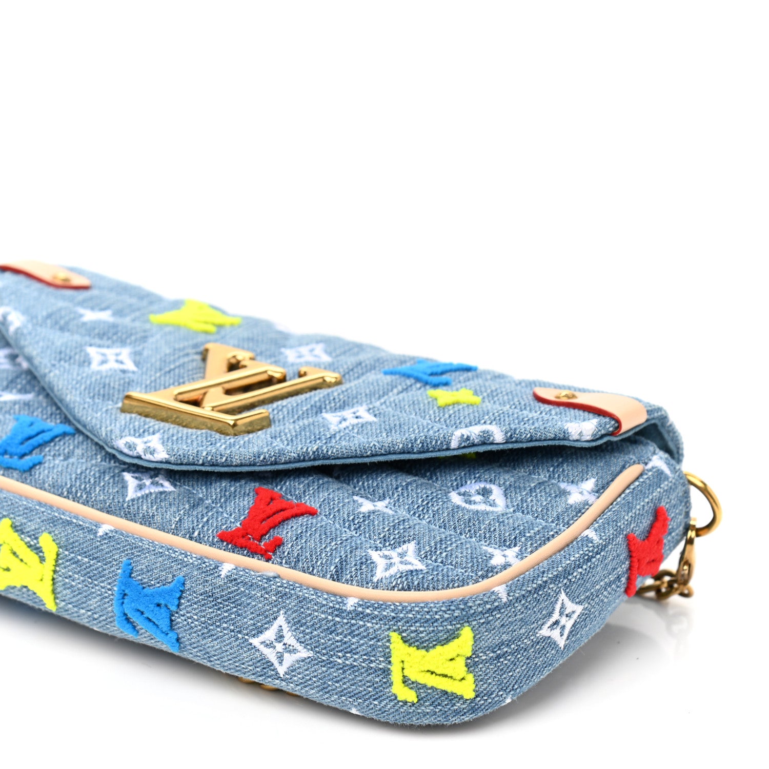 Louis Vuitton Embroidered Monogram Denim New Wave Chain Pochette Blue 9 of 10
