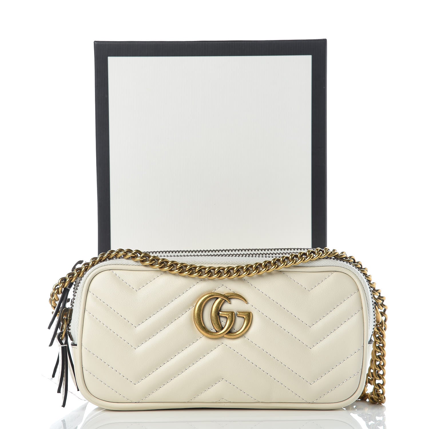 Gucci Calfskin Matelasse Mini GG Marmont Chain Crossbody Bag White 12 of 12