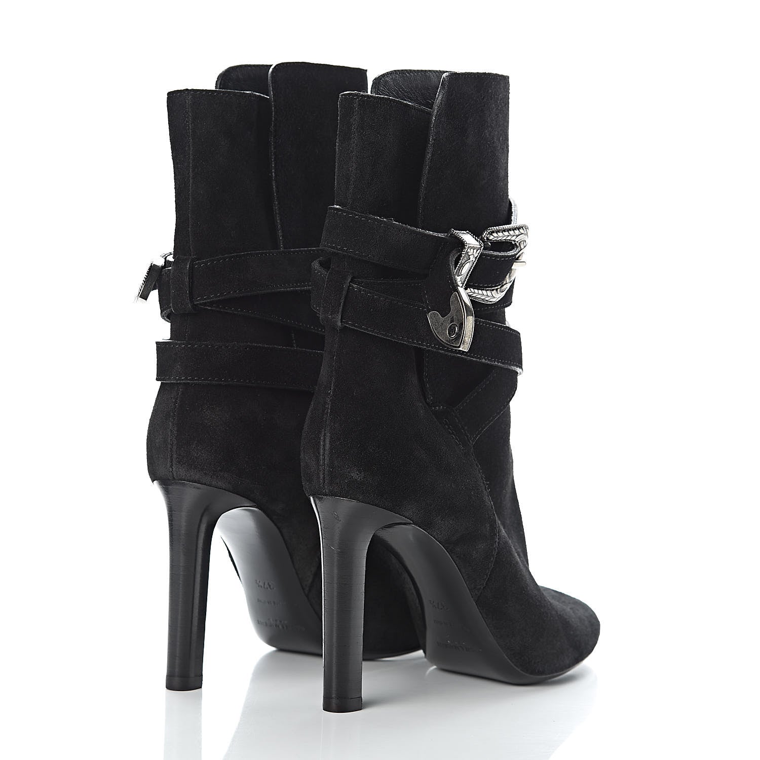 Saint Laurent Suede Mica Buckle Western Ankle Booties 37.5 Black 4 of 10