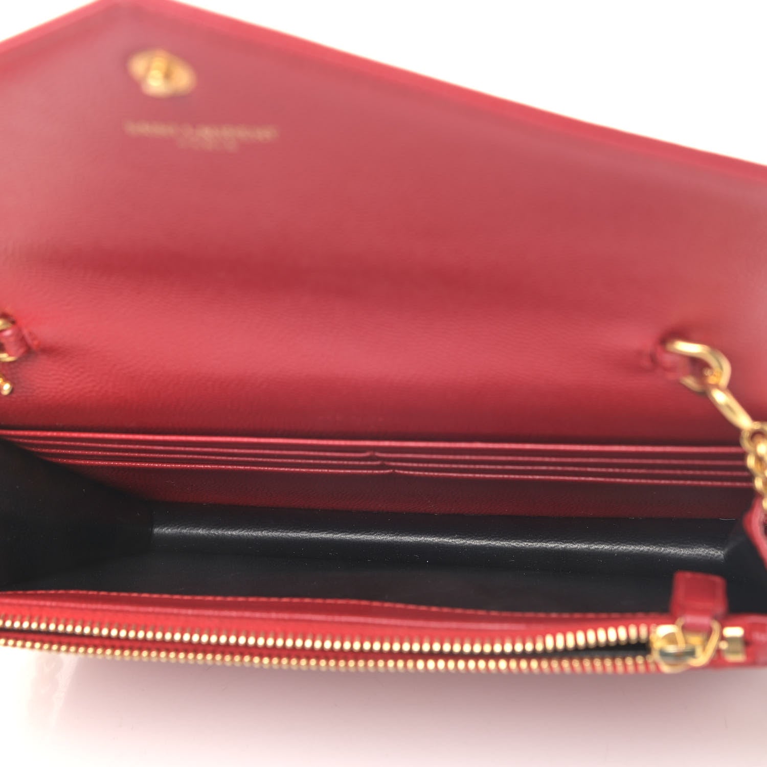 Saint Laurent Grain De Poudre Matelasse Chevron Monogram Envelope Chain Wallet New Red 4 of 10